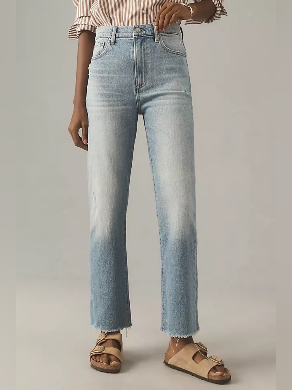 Pistola Ally High Rise Crop Flare Jeans 29 Light Wash Raw Hem Kick Flare